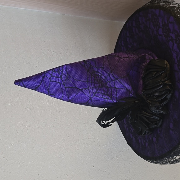 Halloween Witch Hat Purple Costume Skull Spider Web Lace - Picture 3 of 7